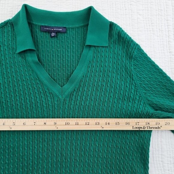 Tommy Hilfiger Cable Knit Sweater Women's XL Green V-Neck Long Sleeve EUC LN - Picture 7 of 13